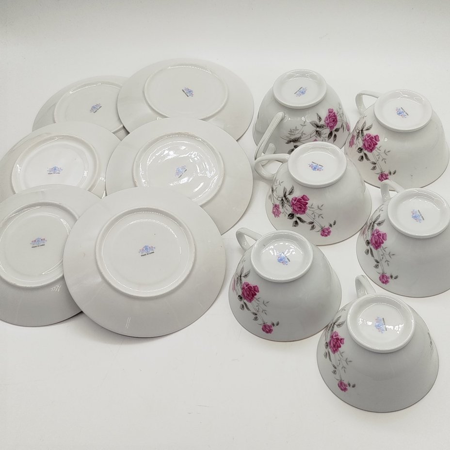 Набор из 6-ти чайных пар с изображением роз, фарфор, деколь, золочение, Китай, 1960-1980 гг.