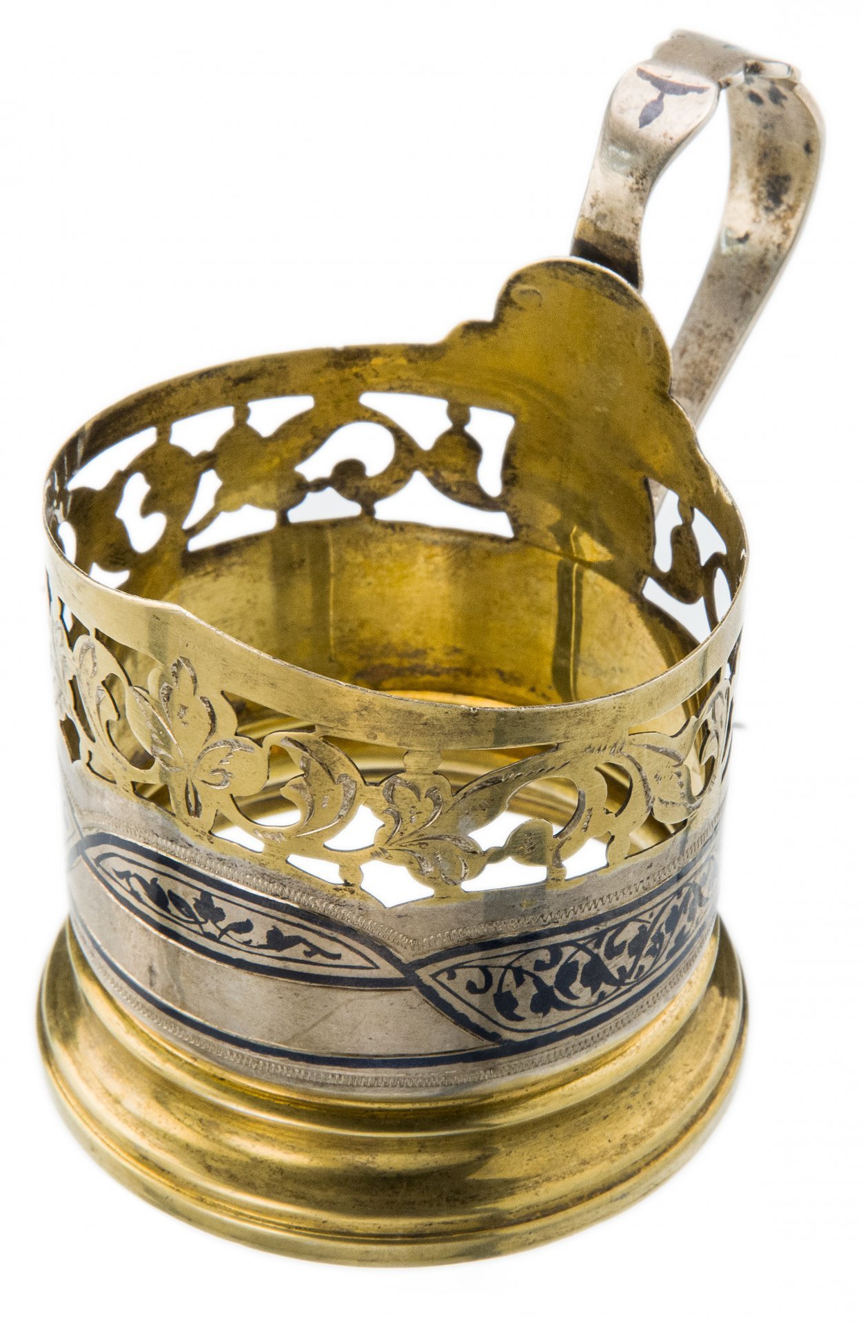 Подстаканник с растительным декором, серебро 875 пр., золочение, Кубачинский художественный комбинат, СССР, 1961-1968 гг.