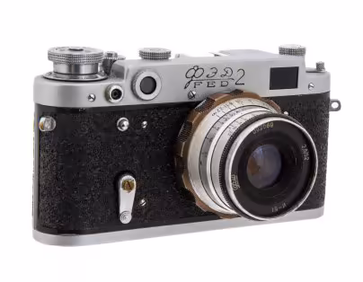 Фотоаппарат "ФЭД-2", в оригинальном чехле, металл, Харьковский машиностроительный завод "ФЭД", г. Харьков, СССР, 1955-1970 гг.