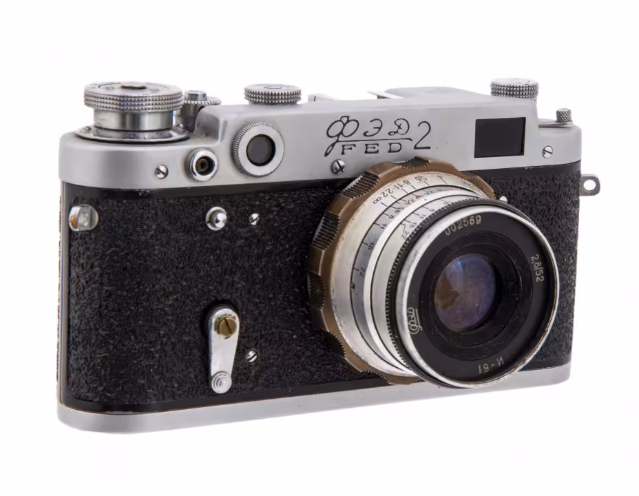 Фотоаппарат "ФЭД-2", в оригинальном чехле, металл, Харьковский машиностроительный завод "ФЭД", г. Харьков, СССР, 1955-1970 гг.