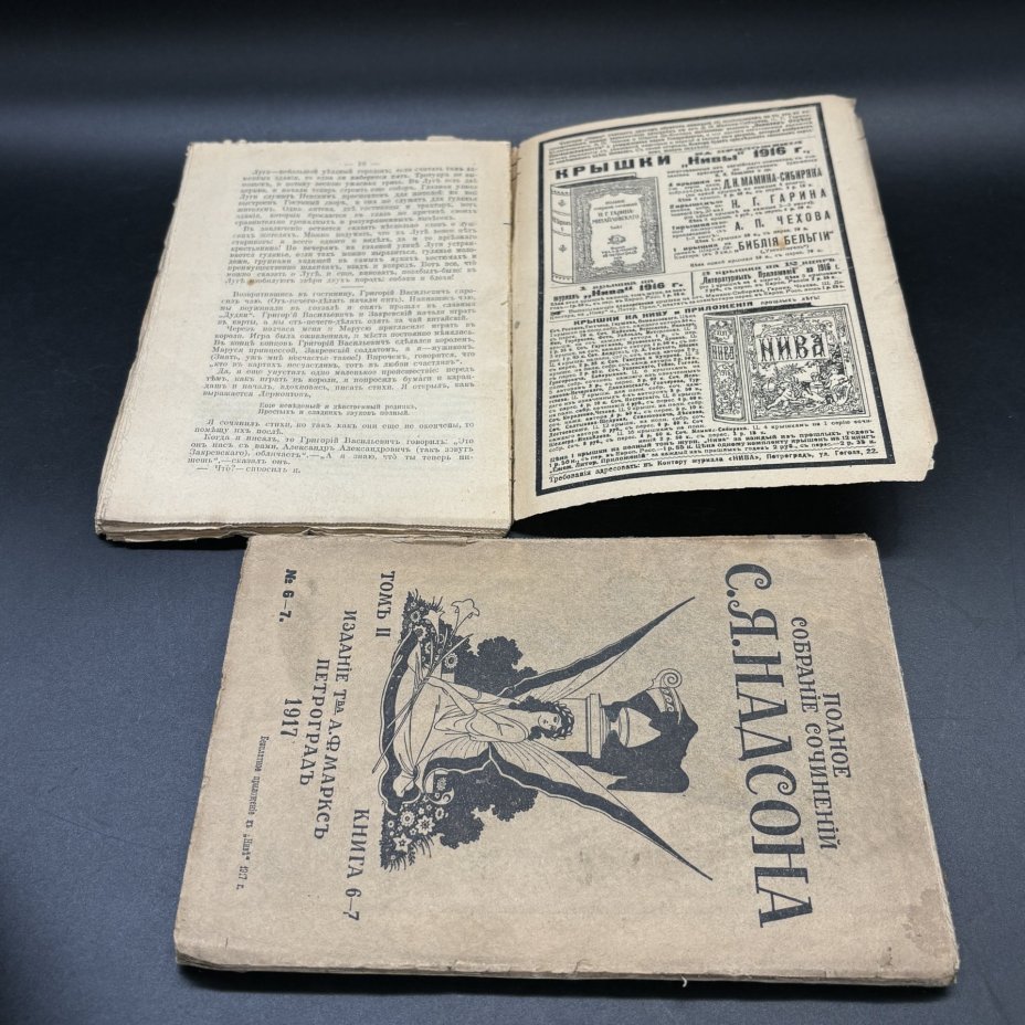 Набор из 2-х книг (в подборе) "Полное собрание сочинений С.Я. Надсона", том I-II (книга 3), том II (книга 6-7), Издательство «Товарищество А.Ф. Маркс»