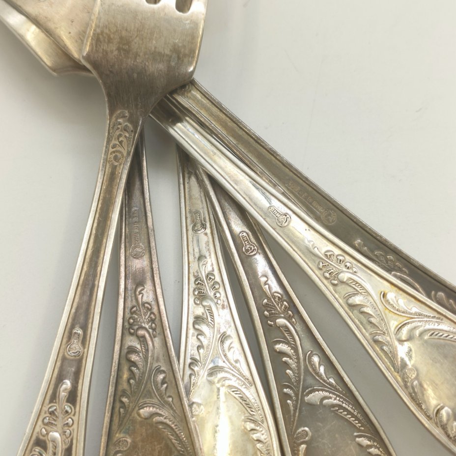 Набор столовых вилок "Пламя" на 6 персон (в подборе), мНЦ (медь-никель-цинк), Кольчугинский завод цветных металлов, СССР, 1960-1990 гг.