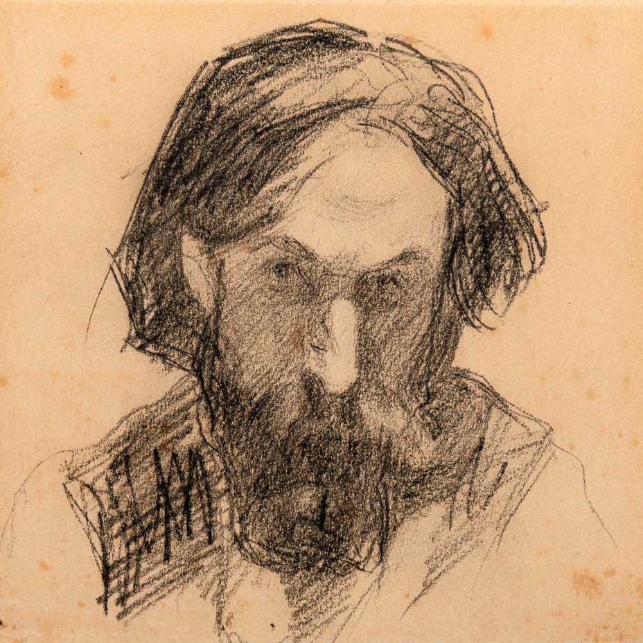 Мужской портрет (эскиз), оформленный в паспарту и застеклённую раму, художник Серов Валентин Александрович (согласно подписи на обороте)