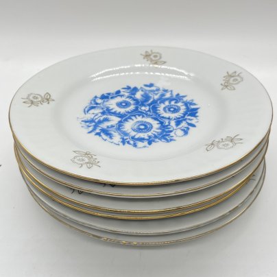 Тарелки десертные 6 шт. с цветочным декором, фарфор, деколь, золочение, Барановский фарфоровый завод, СССР, 1970-1991 гг.