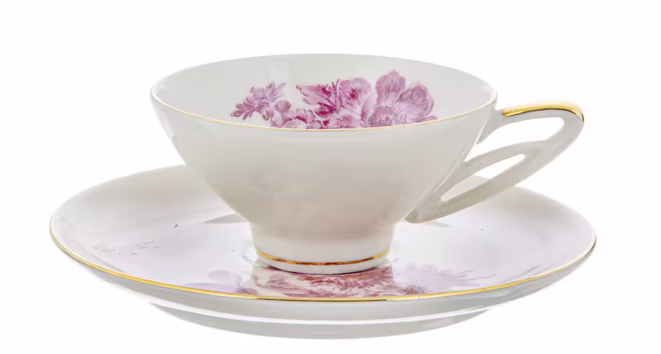 Пара кофейная с цветочным декором, фарфор, деколь,  мануфактура "Alra", Германия, 1940-1970 гг.