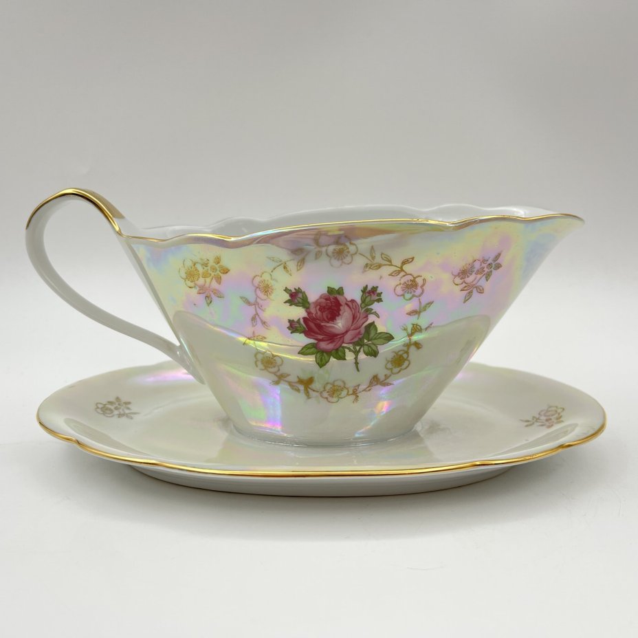 Соусник "Роза", фарфор, деколь, люстр, золочение, Kahla, ГДР, 1968-1987 гг.