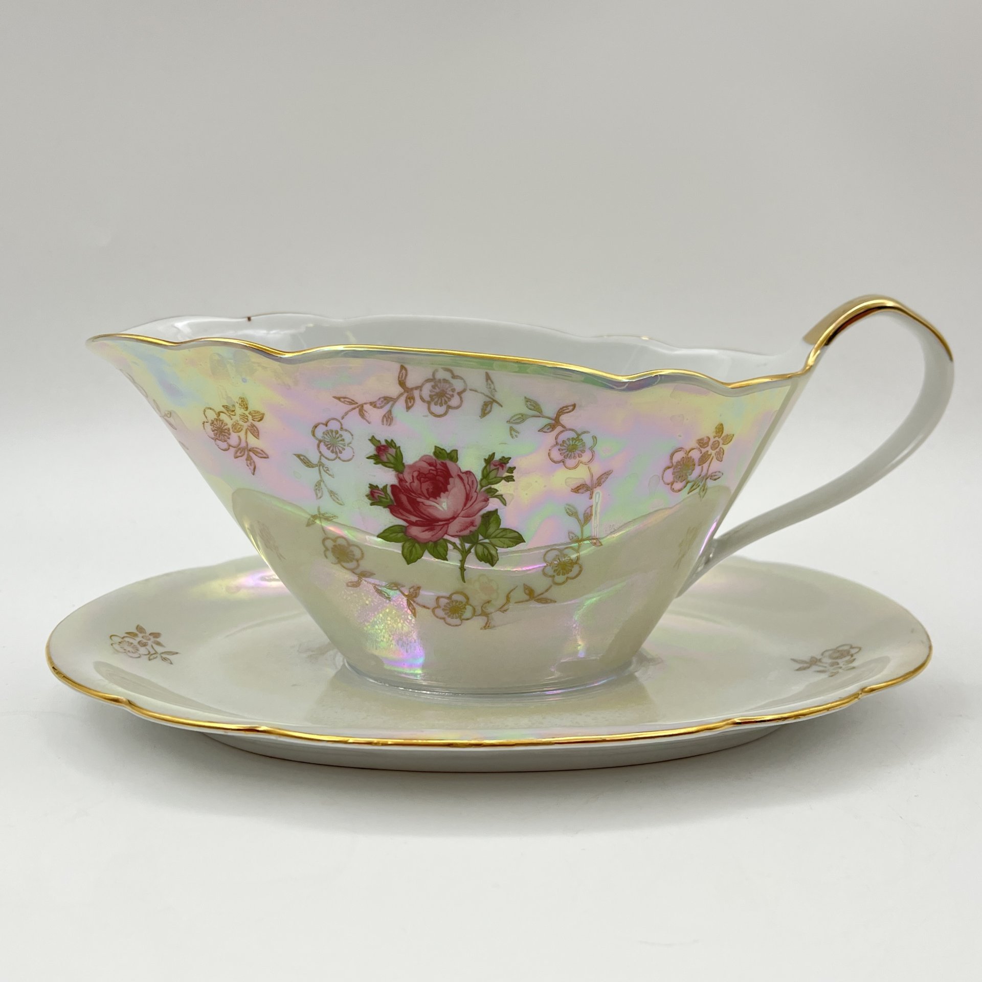 Соусник "Роза", фарфор, деколь, люстр, золочение, Kahla, ГДР, 1968-1987 гг.