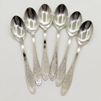 Набор из шести чайных ложек "Пламя", мНЦ (медь-никель-цинк), Кольчугинский завод цветных металлов, СССР, 1960-1990 гг.