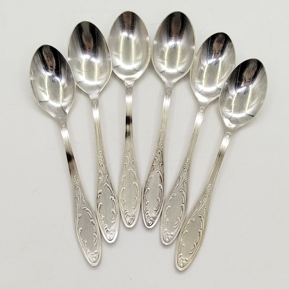 Набор из шести чайных ложек "Пламя", мНЦ (медь-никель-цинк), Кольчугинский завод цветных металлов, СССР, 1960-1990 гг.