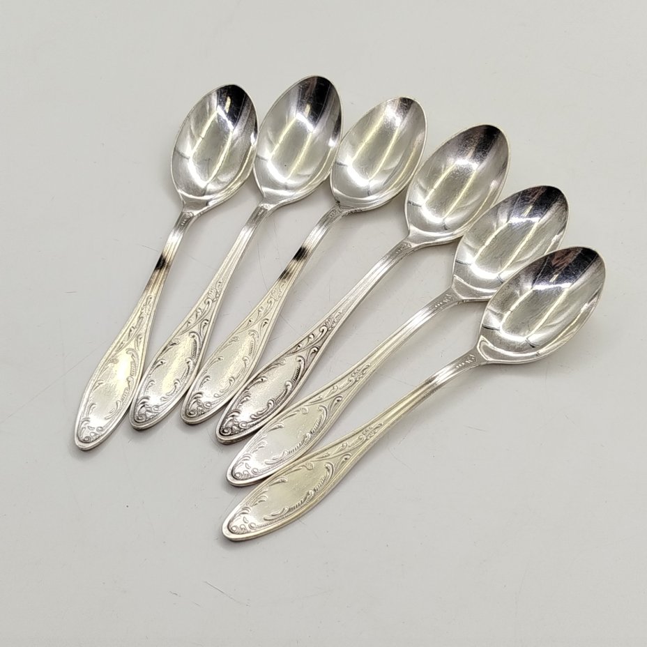 Набор из шести чайных ложек "Пламя", мНЦ (медь-никель-цинк), Кольчугинский завод цветных металлов, СССР, 1960-1990 гг.