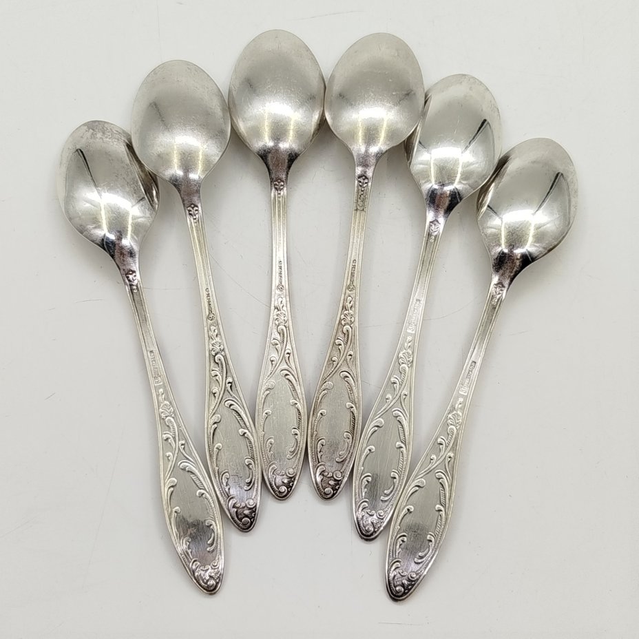 Набор из шести чайных ложек "Пламя", мНЦ (медь-никель-цинк), Кольчугинский завод цветных металлов, СССР, 1960-1990 гг.