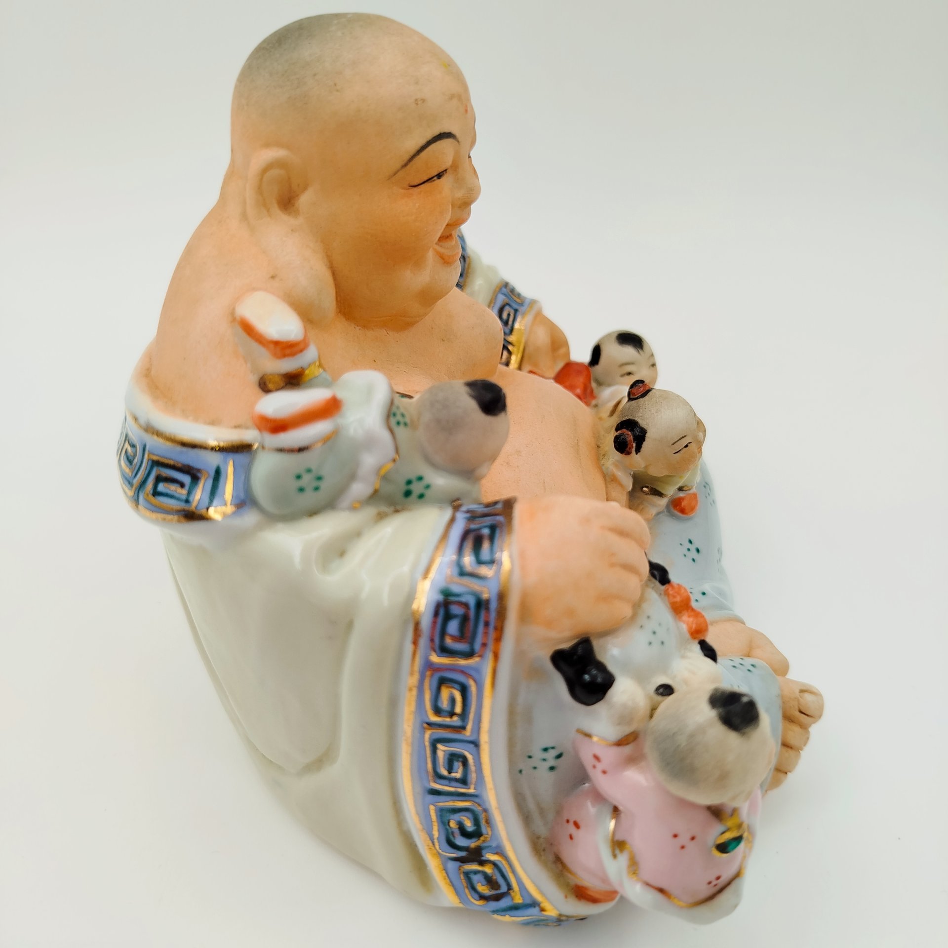 Статуэтка "Хотей с карако" (божество счастья), фарфор, бисквит, роспись, золочение, Китай, 1960-1980 гг.