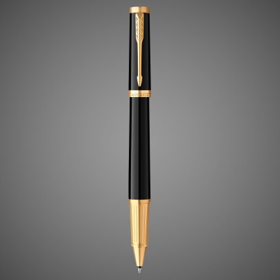 Ручка-роллер Parker "Ingenuity Black GT" стержень: F, цвет чернил: black, в подарочной упаковке., Покрытия: PVD-покрытие, лак, легированная сталь, позолота