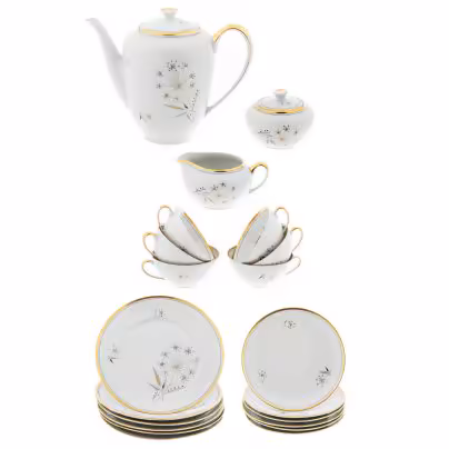 Сервиз чайный на 6 персон (21 предмет), фарфор, деколь, золочение, "Weisswasser porcelain works", Германия, 1957-1990 гг.