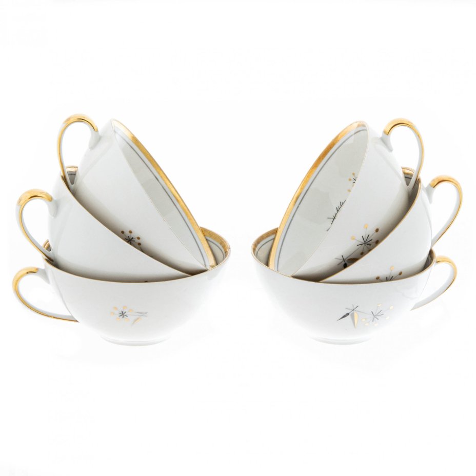 Сервиз чайный на 6 персон (21 предмет), фарфор, деколь, золочение, "Weisswasser porcelain works", Германия, 1957-1990 гг.