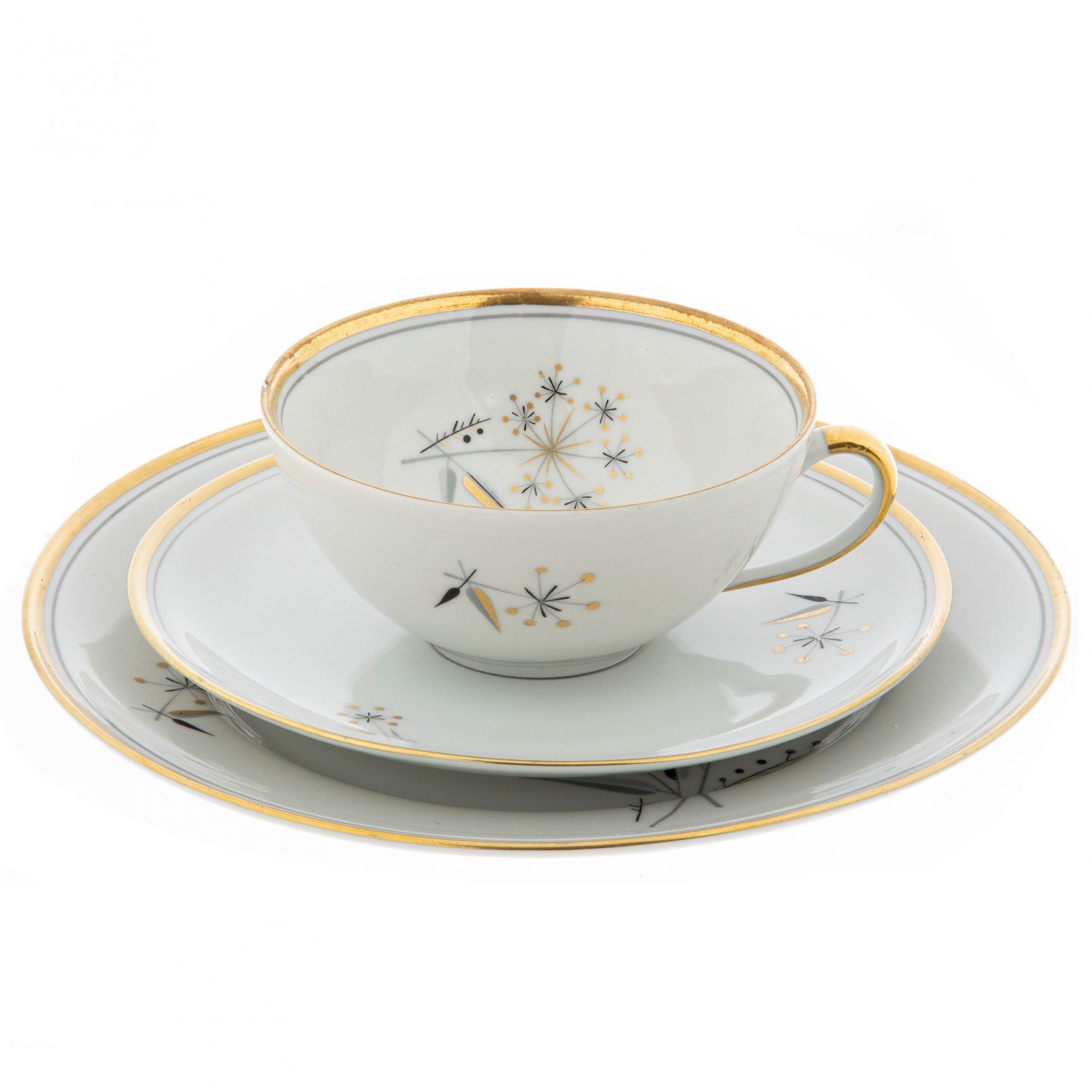 Сервиз чайный на 6 персон (21 предмет), фарфор, деколь, золочение, "Weisswasser porcelain works", Германия, 1957-1990 гг. — фото 8