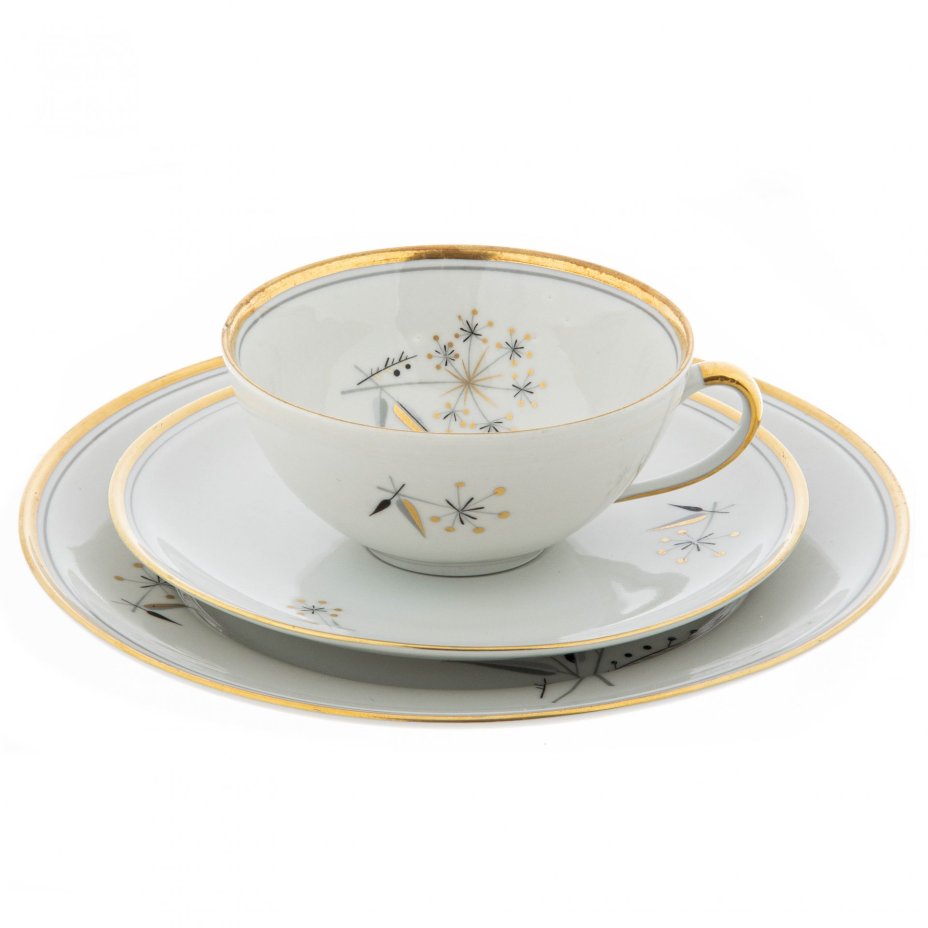 Сервиз чайный на 6 персон (21 предмет), фарфор, деколь, золочение, "Weisswasser porcelain works", Германия, 1957-1990 гг.