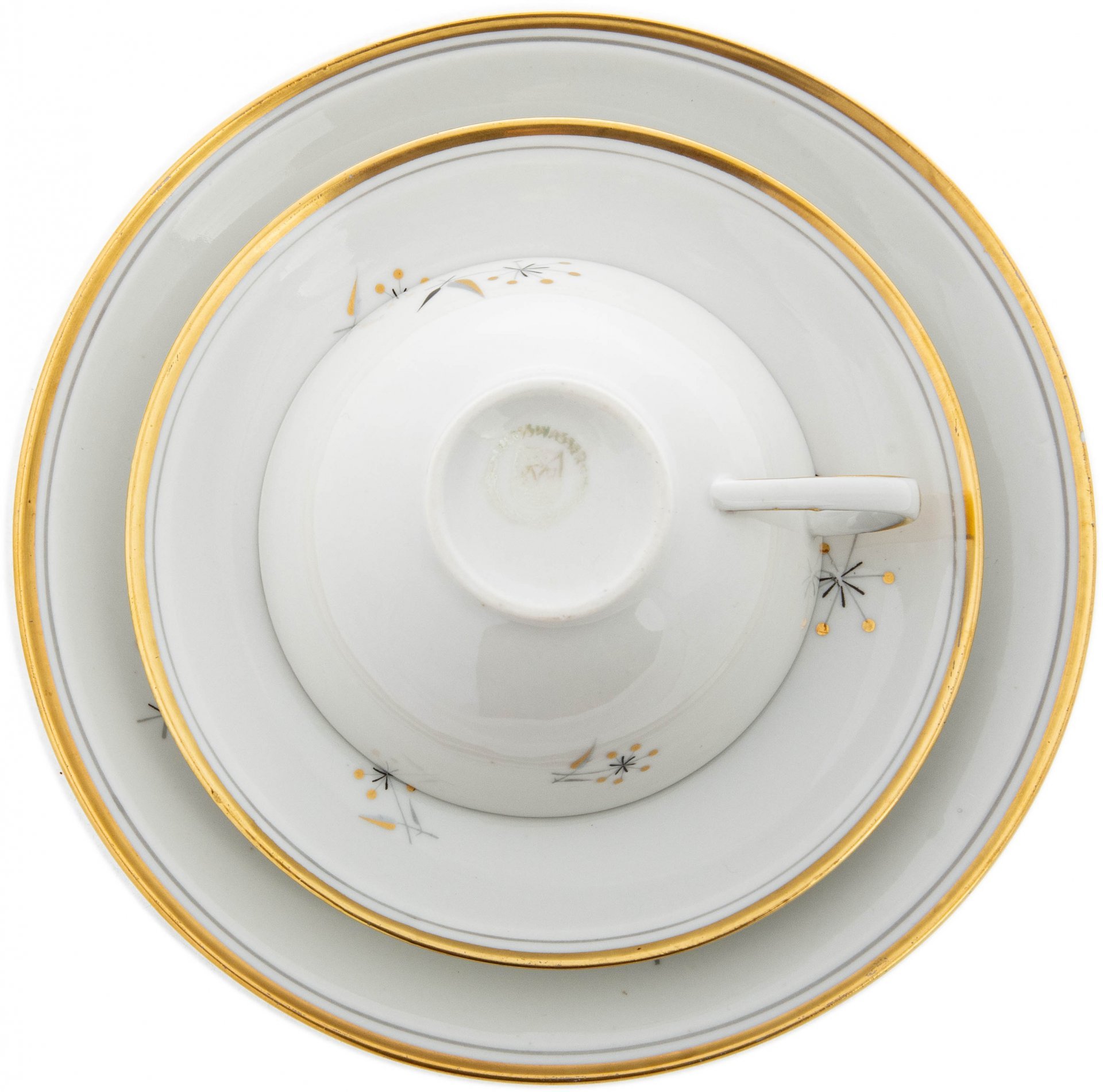 Сервиз чайный на 6 персон (21 предмет), фарфор, деколь, золочение, "Weisswasser porcelain works", Германия, 1957-1990 гг. — фото 9