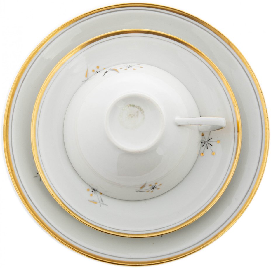 Сервиз чайный на 6 персон (21 предмет), фарфор, деколь, золочение, "Weisswasser porcelain works", Германия, 1957-1990 гг.