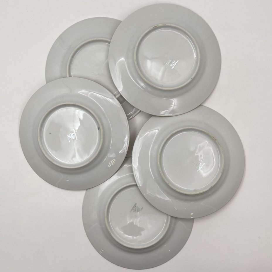 Набор из пяти пирожковых тарелок с цветочным декором, фарфор, деколь, золочение, Bohemia (Neurohlau), Чехословакия, 1970-1990 гг.