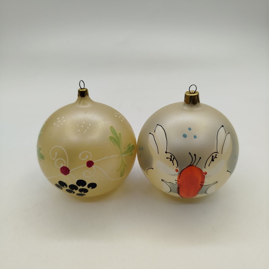Набор из двух елочных игрушек, стекло, роспись, СССР, 1970-1990 гг.