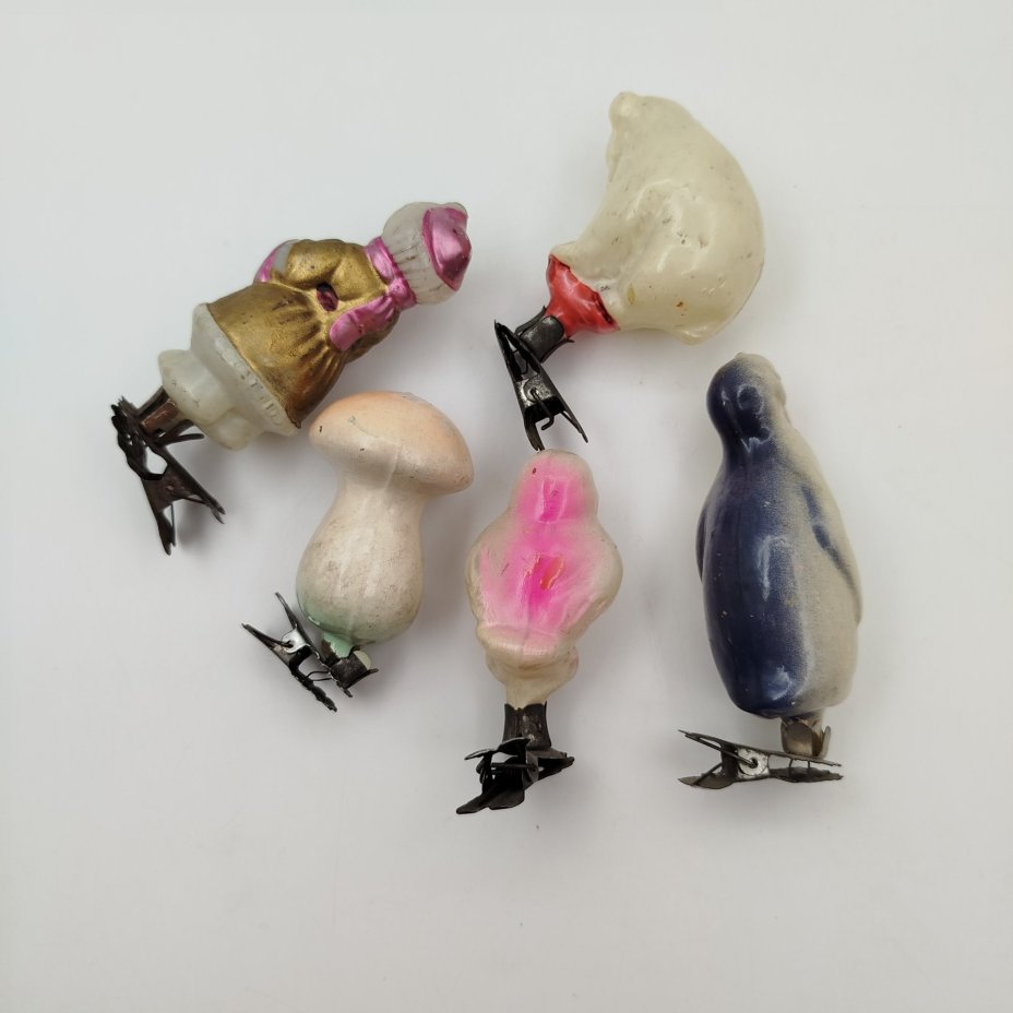 Набор из пяти ёлочных игрушек на прищепках различных форм (в подборе)