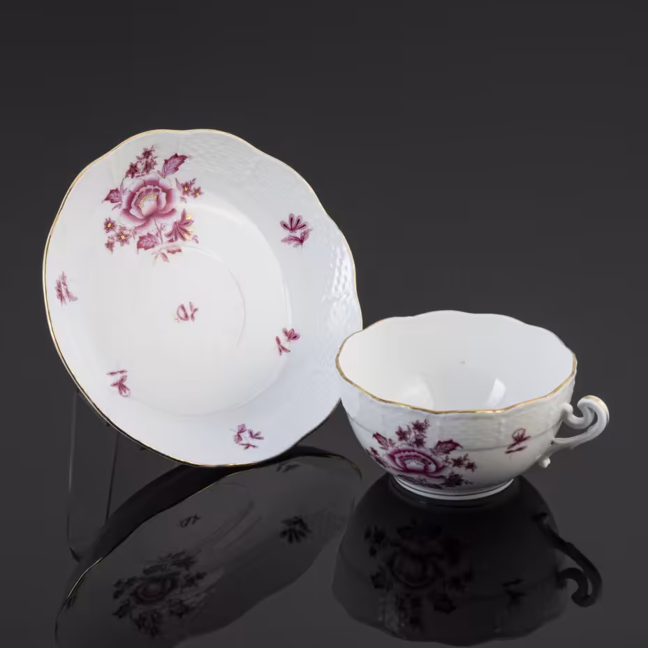 Пара чайная "Nanking bouquet" с цветочным декором в пурпурной гамме, Herend (Херенд)