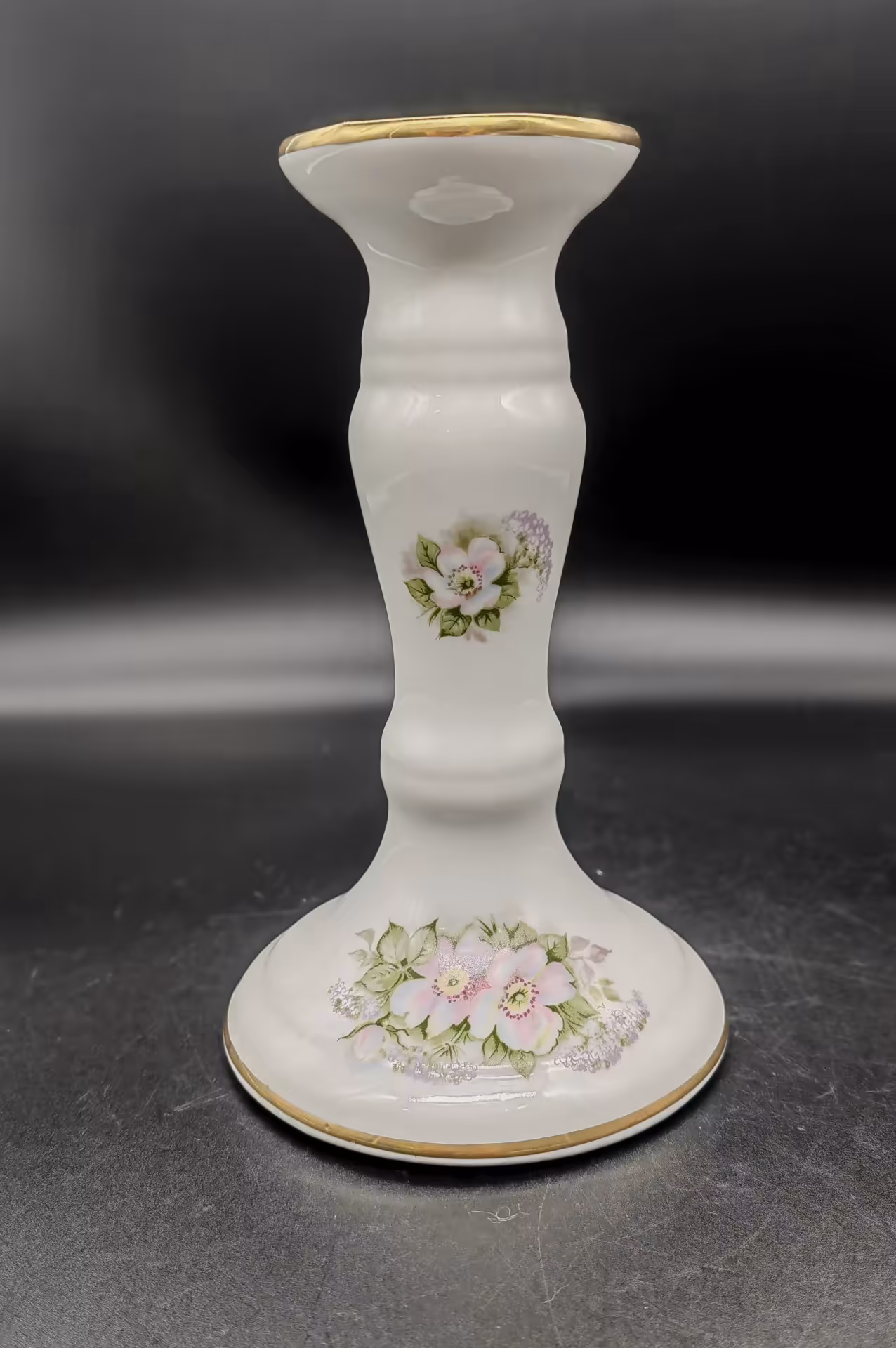Подсвечник с цветочным декором, фарфор, деколь, золочение, Limoges, Франция, 1980-2000 гг., Limoges