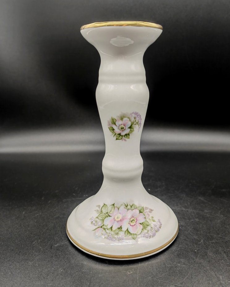 Подсвечник с цветочным декором, фарфор, деколь, золочение, Limoges, Франция, 1980-2000 гг., Limoges