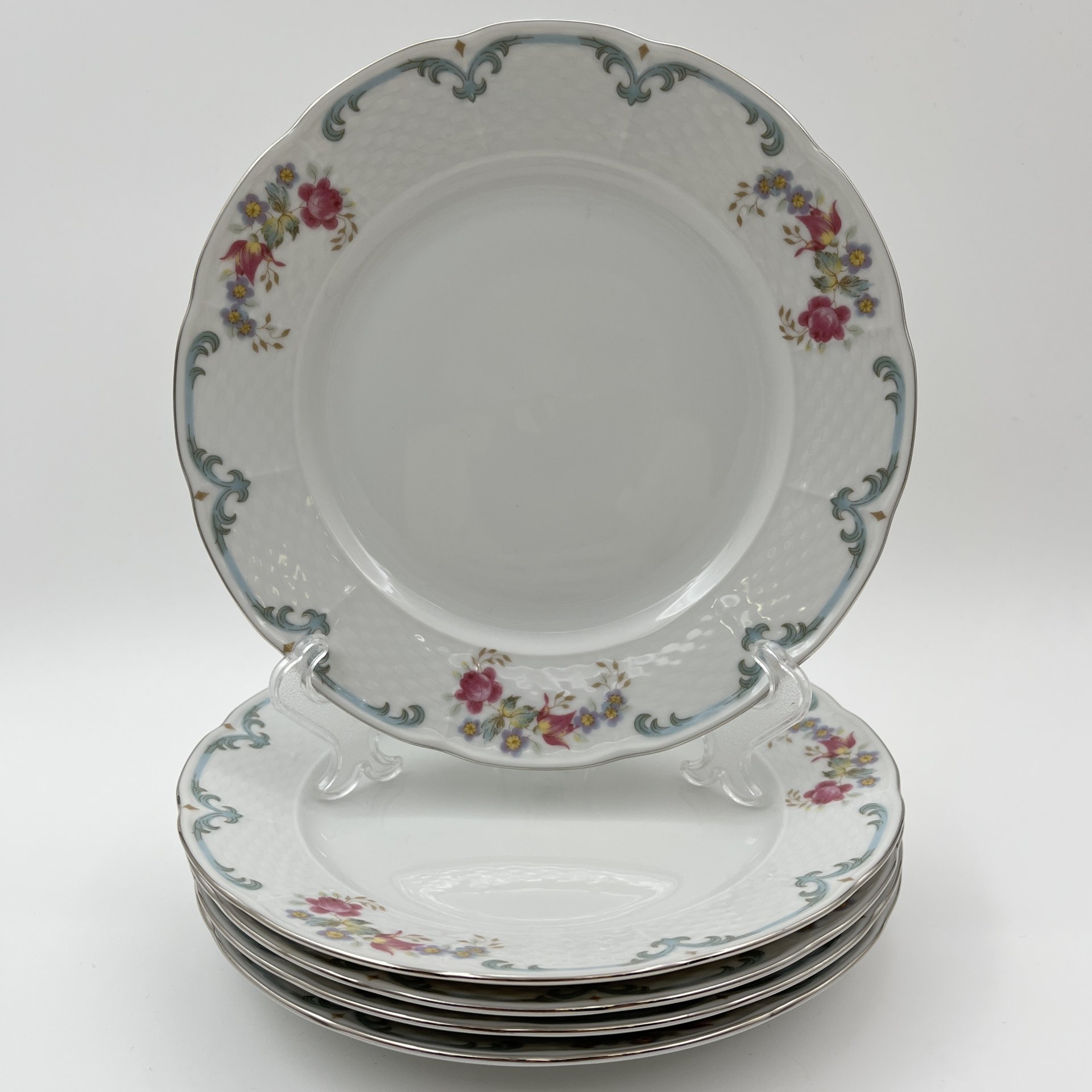 Набор десертных тарелок с цветочным декором на 5 персон, фарфор, деколь, Thun (Тун), Чехия, 2000-2020 гг.