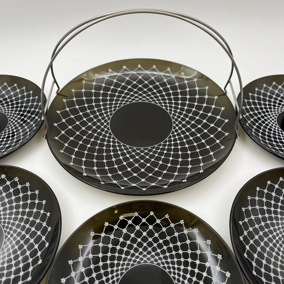 Набор для подачи десерта (вазочка и 5 тарелок) с цветочным декором