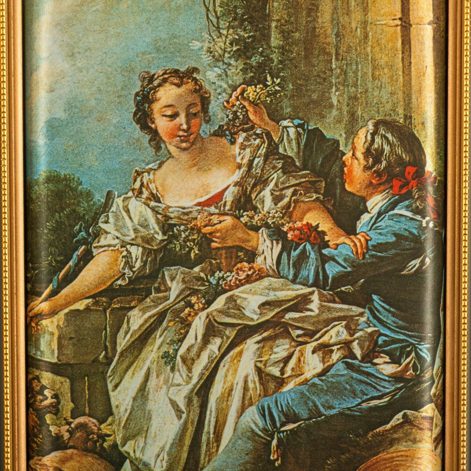 Шелкография с изображением картины Франсуа Буше "Веселый пастух", в раме