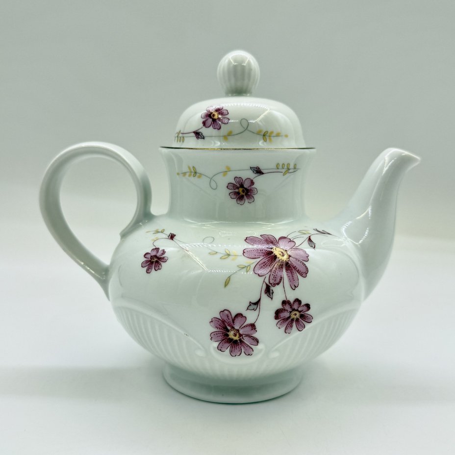 Кофейник с цветочным декором, фарфор, деколь, золочение, Colditz (Кольдиц), ГДР, 1960-1990 гг.