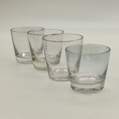Набор из 4-х стопок лаконичной формы для крепких напитков, стекло, золочение, СССР, 1970-1990 гг.