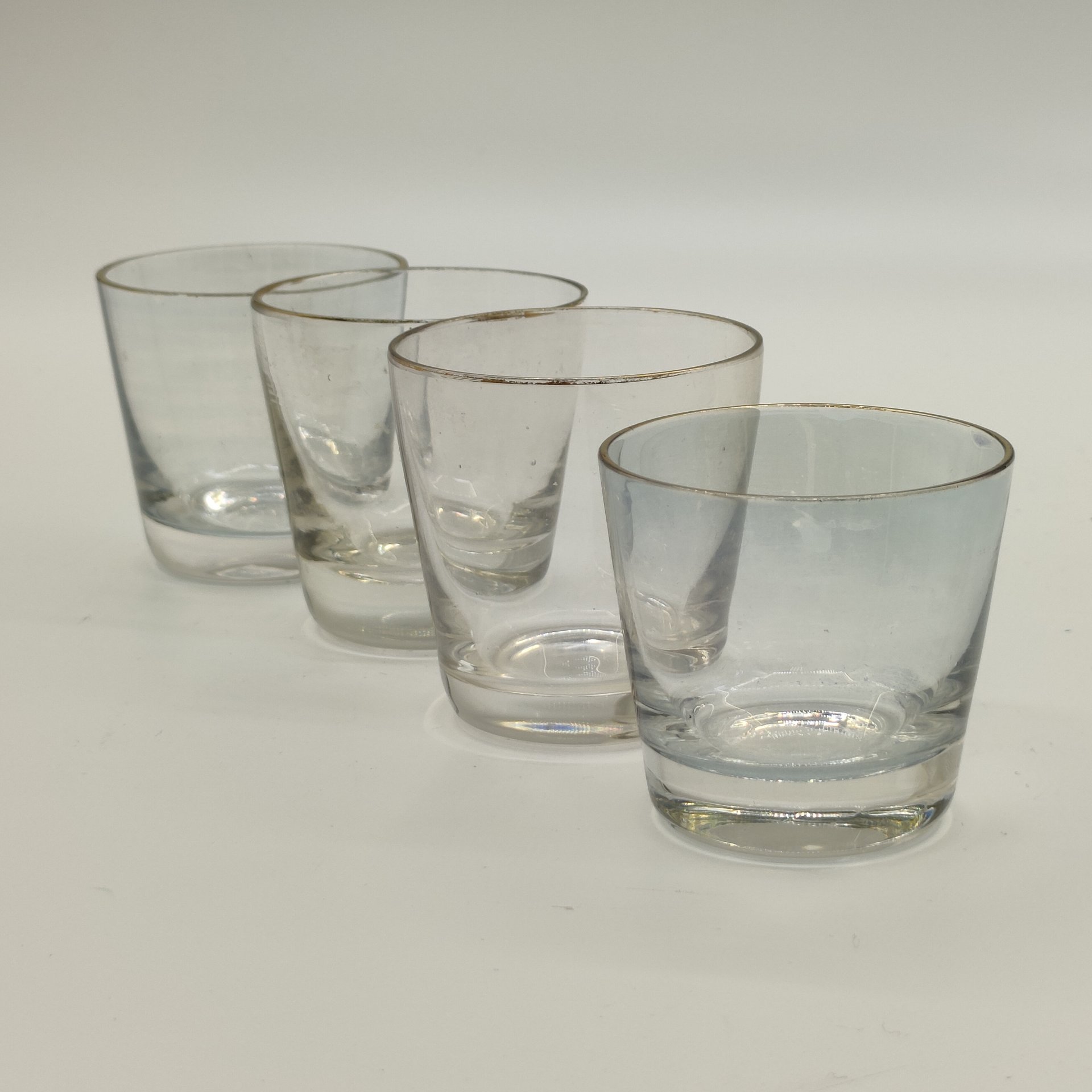 Набор из 4-х стопок лаконичной формы для крепких напитков, стекло, золочение, СССР, 1970-1990 гг.