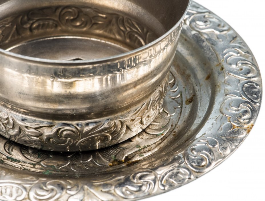 Подстаканник с блюдцем, мельхиор, СССР, 1950-1970 гг.