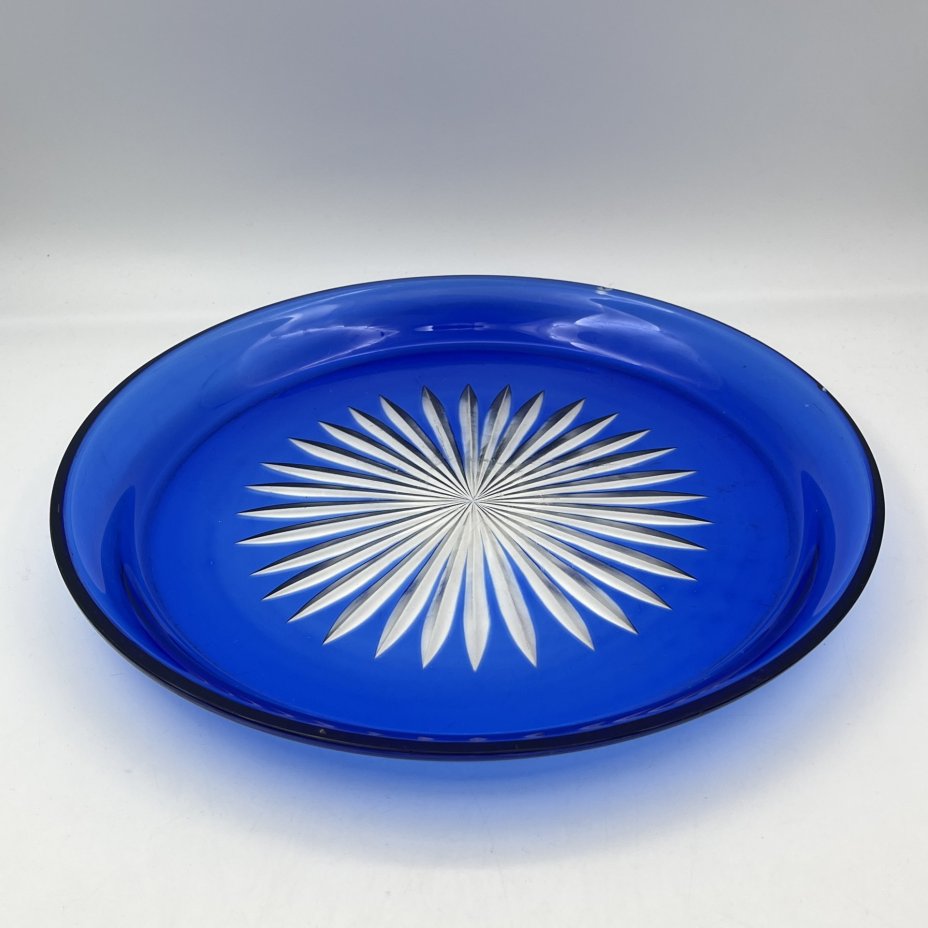 Поднос кобальтого цвета для сервировки/приборов для вина, стекло, алмазная грань, Дятьковский хрустальный завод, СССР, 1970-1990 гг.