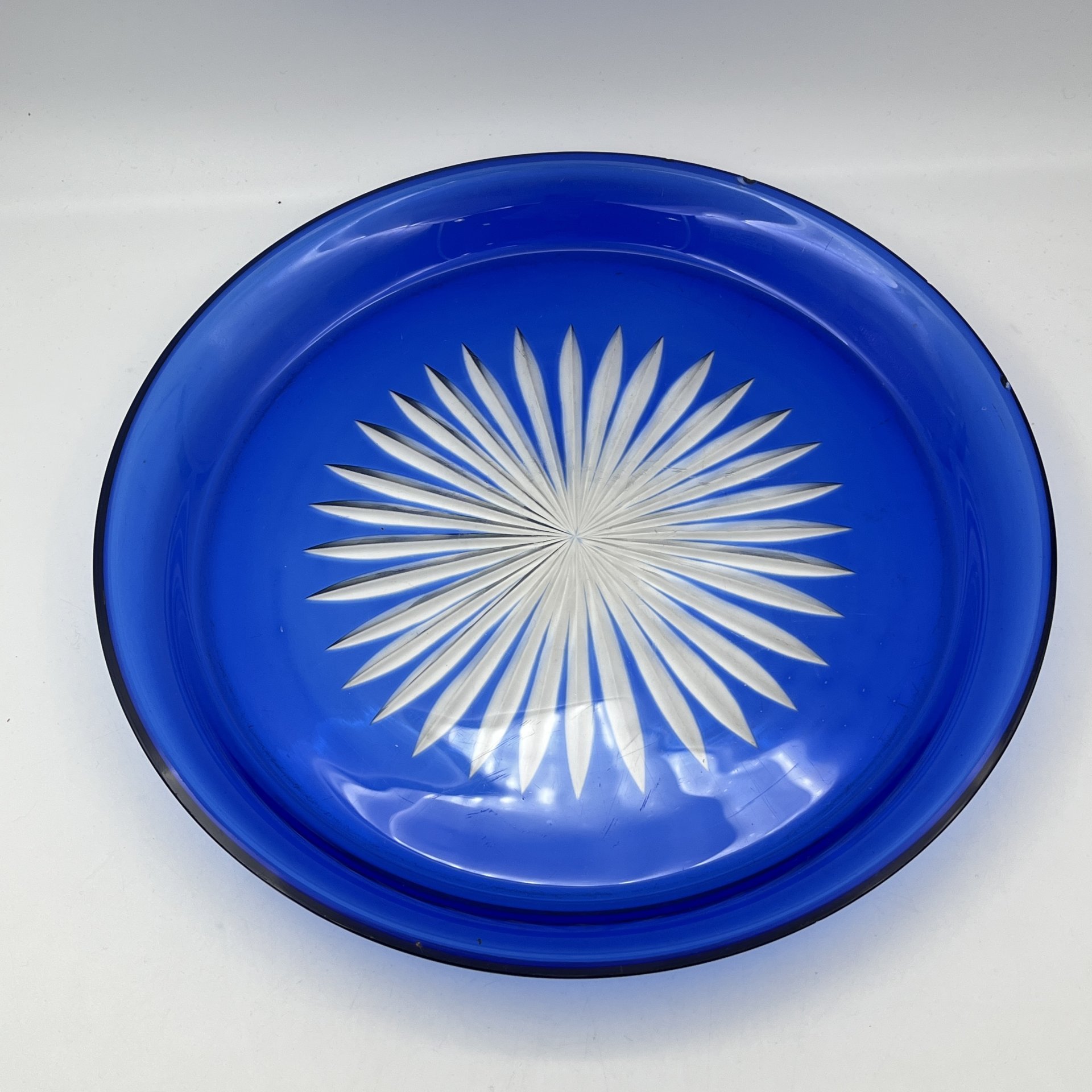 Поднос кобальтого цвета для сервировки/приборов для вина, стекло, алмазная грань, Дятьковский хрустальный завод, СССР, 1970-1990 гг.