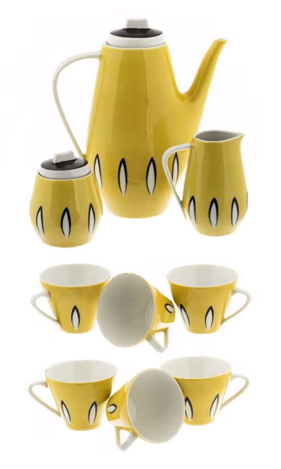 Сервиз кофейный на 6 персон (9 предметов), фарфор, крытьё, "Uhlstadt porcelain factory", ГДР, 1962 - 1968 гг., VEB Porzellanfabrik Uhlstädt