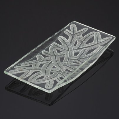 Фруктовница с рельефным матовым декором в виде еловых веток, Verlys (?), стекло, инталия, матирование, Франция, 1920-1930 гг.