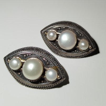 Серьги ромбовидной формы, металл, жемчуг, СССР, 1970-1990 гг.