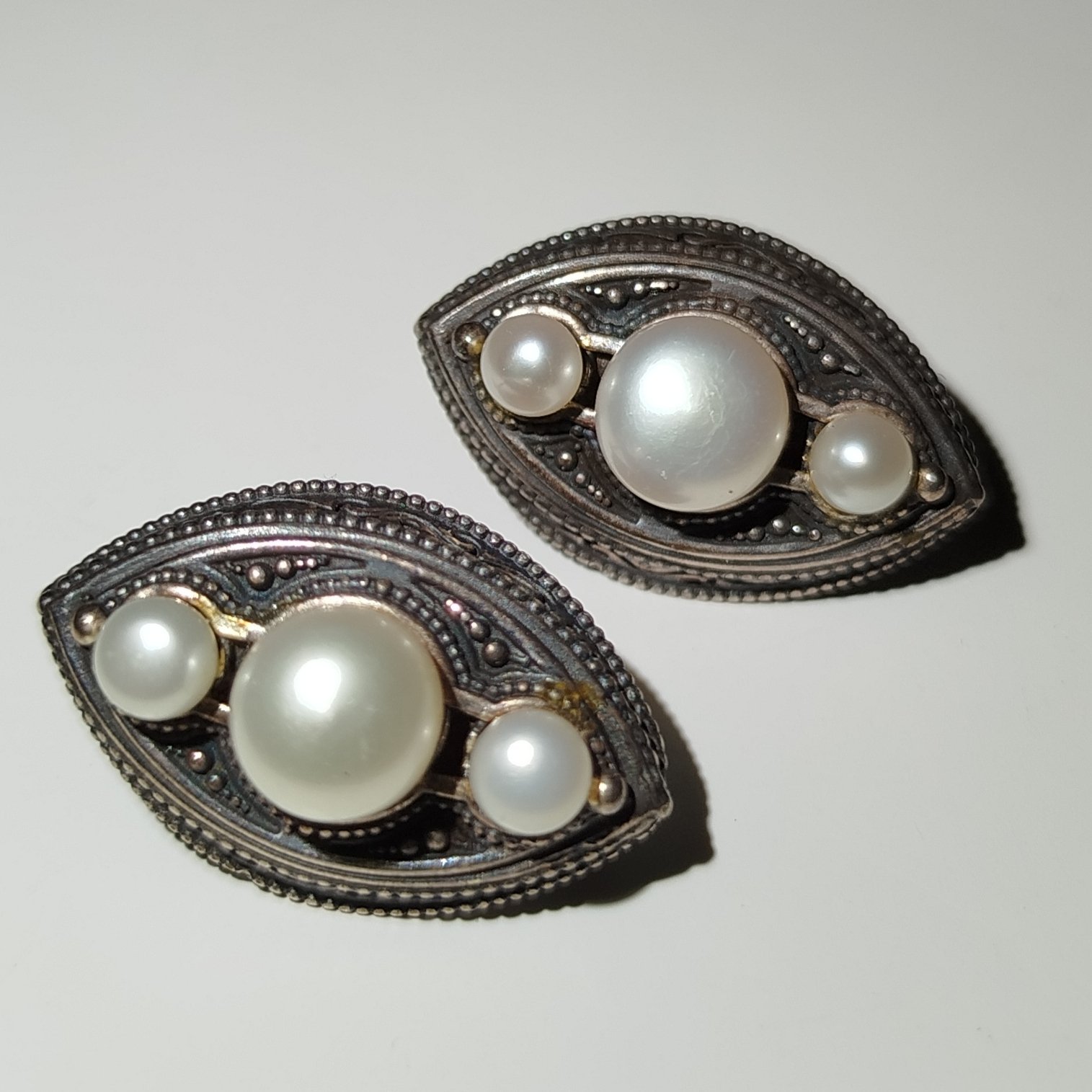 Серьги ромбовидной формы, металл, жемчуг, СССР, 1970-1990 гг.