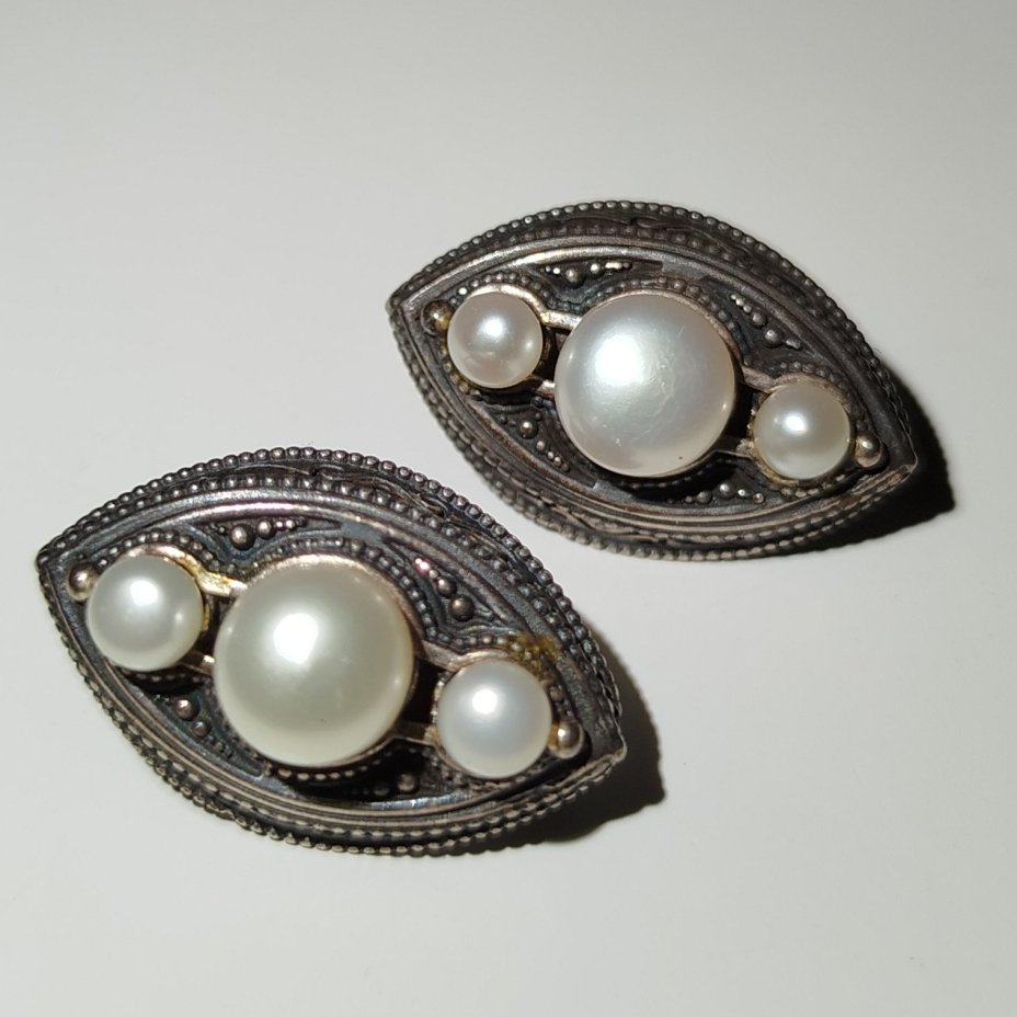 Серьги ромбовидной формы, металл, жемчуг, СССР, 1970-1990 гг.