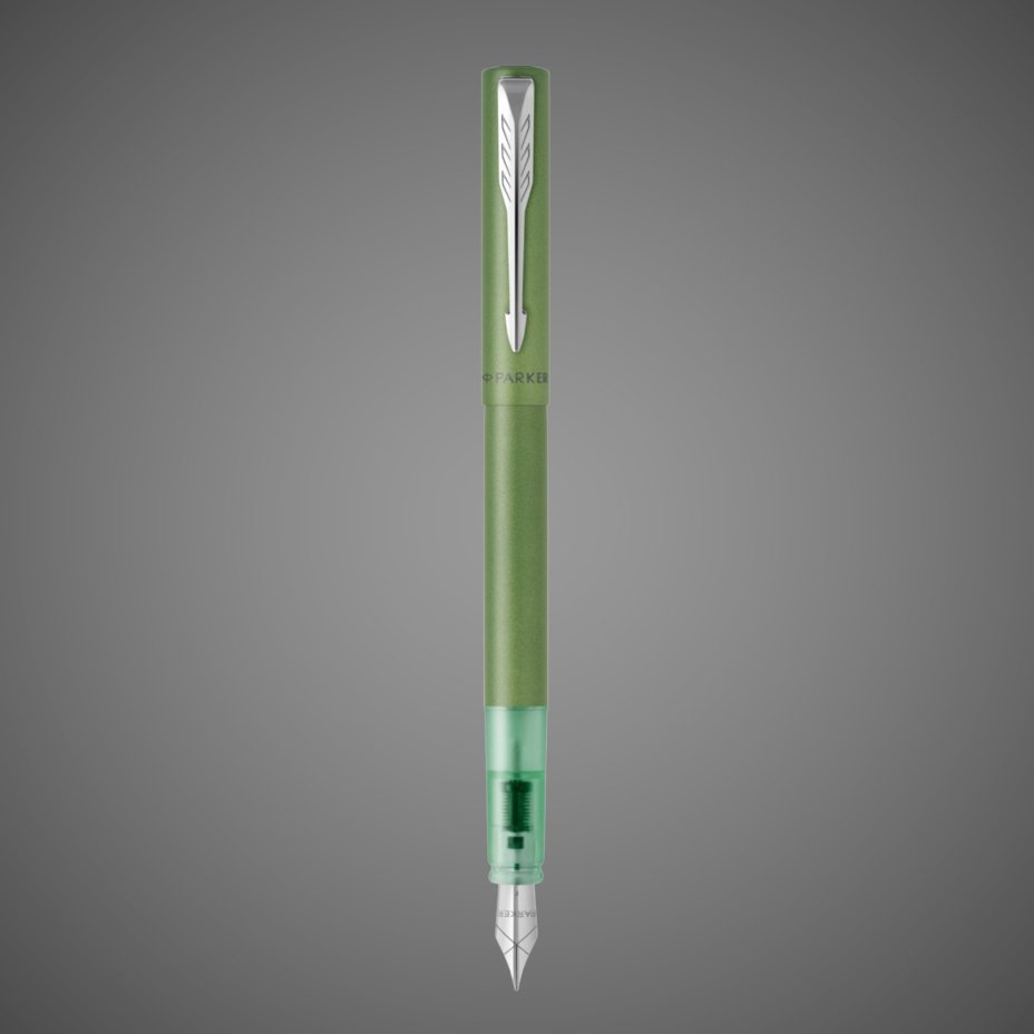 Перьевая ручка Parker Vector XL Green CT, цвет чернил blue, перо: F или M, в подарочной упаковке., Лаки и смолы: лак, металл, нержавеющая сталь, пластик, хром