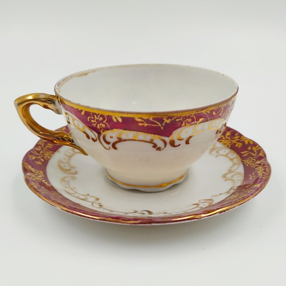 Пара кофейная с декором в виде галантной сцены, фарфор, деколь, золочение, Bavaria Porzellan, Германия, 1960-1990 гг.