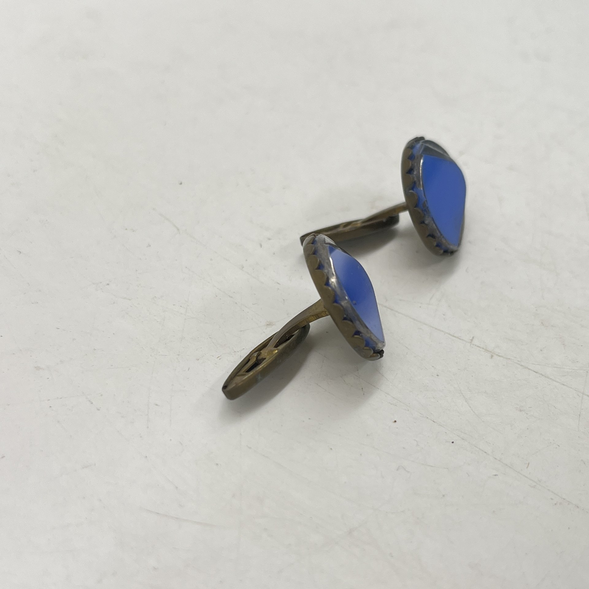Запонки винтажные в голубом оттенке, металл, пластик, СССР, 1970-1990 гг.