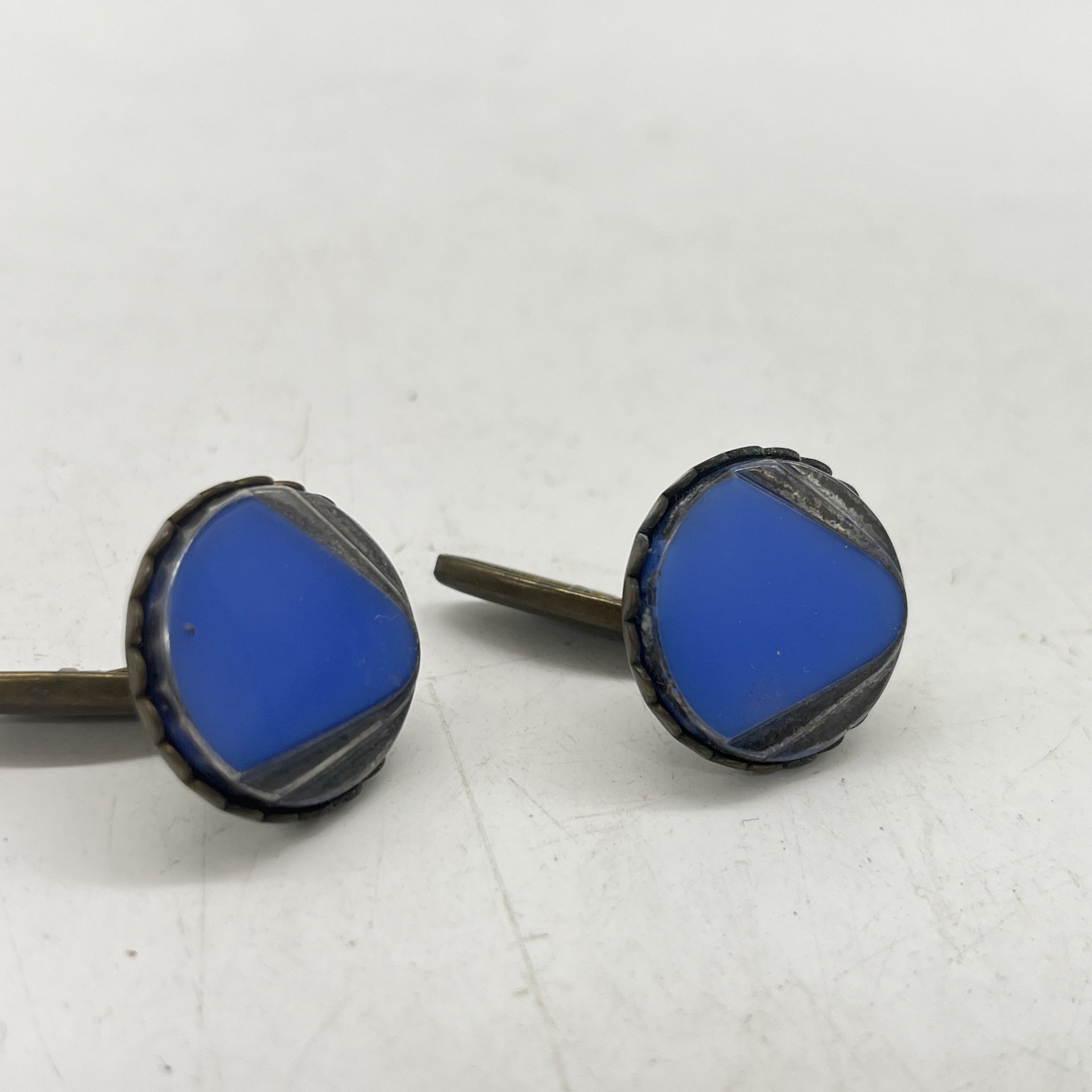 Запонки винтажные в голубом оттенке, металл, пластик, СССР, 1970-1990 гг.