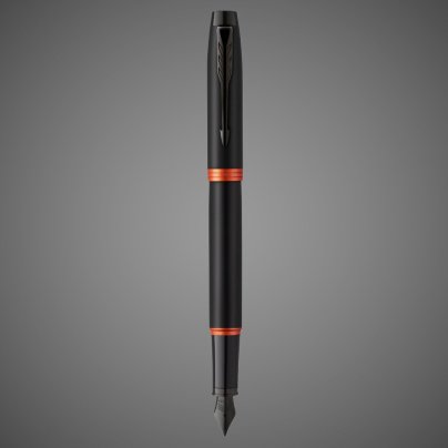 Перьевая ручка Parker IM Vibrant Rings Flame Orange, перо:F/M, цвет чернил: blue, в подарочной упаковке., Лаки и смолы: лак, латунь