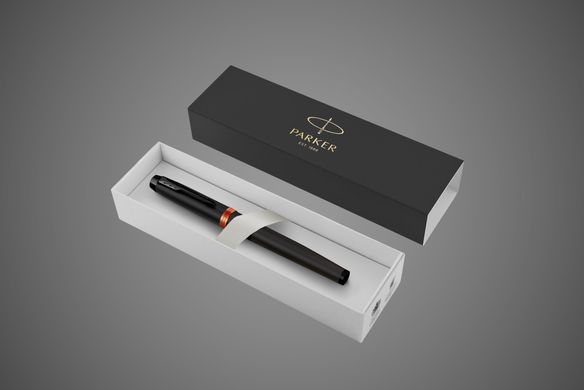 Перьевая ручка Parker IM Vibrant Rings Flame Orange, перо:F/M, цвет чернил: blue, в подарочной упаковке., Лаки и смолы: лак, латунь
