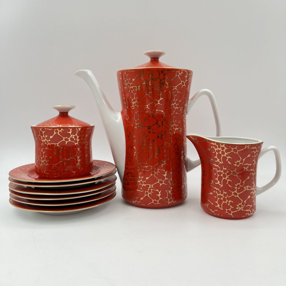 Сервиз кофейный на 6 персон (15 предметов) красного цвета